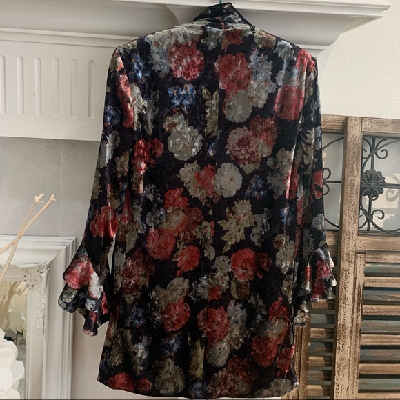 BCBG GENERATION BOHO FLORAL  RUFFLE SLEEVES VELVET CARDIGAN BLAZER - Picture 11 of 16